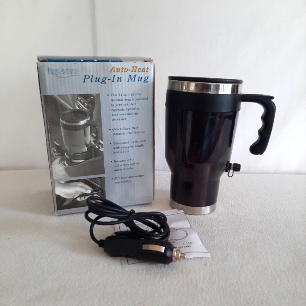 Plug- in Mug Coffee Auto Heat Powered by Cigarette Lighter Cool Touch Shell New